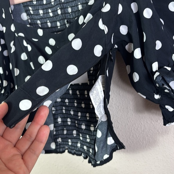 NWT Zara Black White Polka Dot Puff Sleeves Smocked Back Cropped Top size XS - Picture 7 of 12